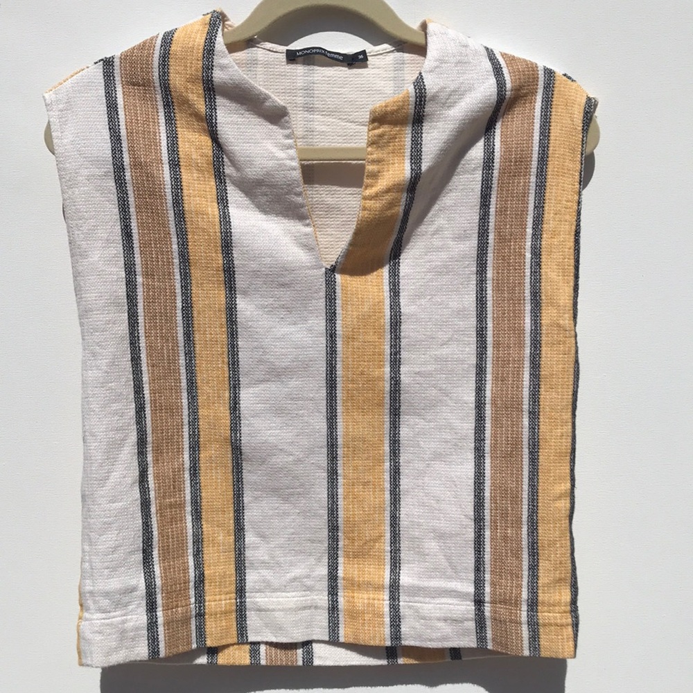French Linen yellow striped top